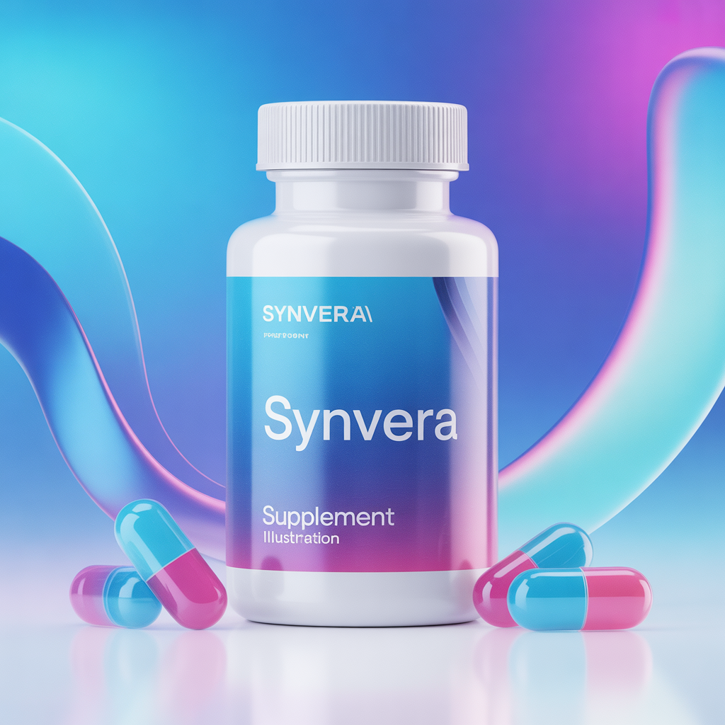 Synvera supplement bottle illustration with soft gradient glow